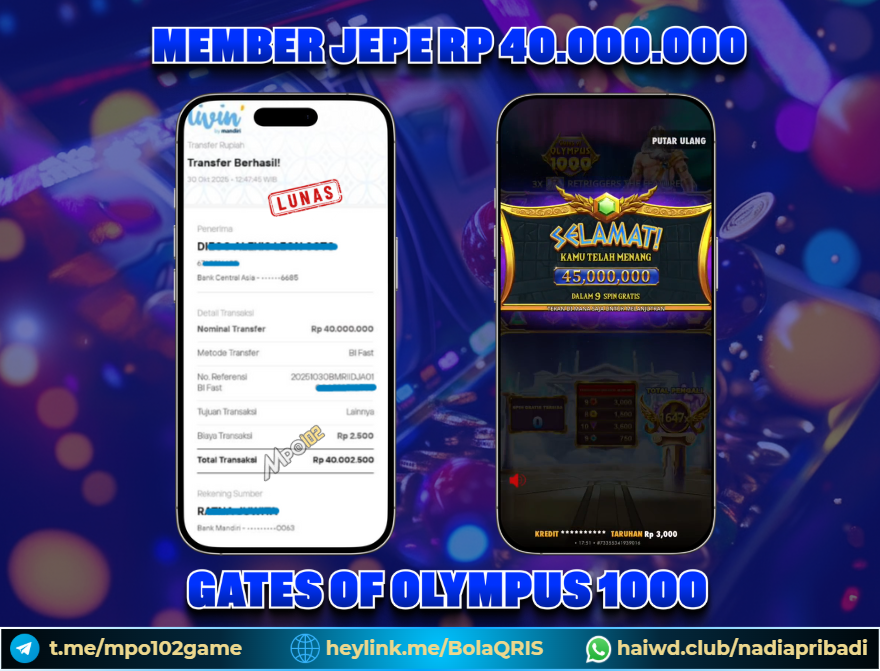 BUKTI KEMENANGAN MEMBER DARI MPO102 SLOT GAME