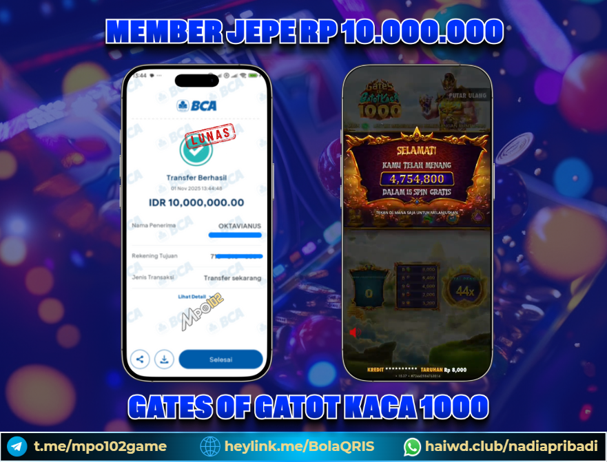 BUKTI KEMENANGAN MEMBER DARI MPO102 SLOT GAME