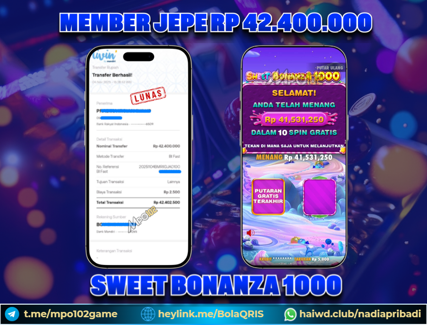 BUKTI KEMENANGAN MEMBER DARI MPO102 SLOT GAME