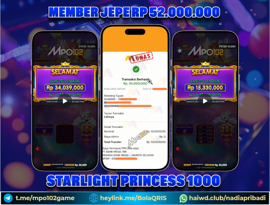 BUKTI KEMENANGAN MEMBER DARI MPO102 SLOT GAME