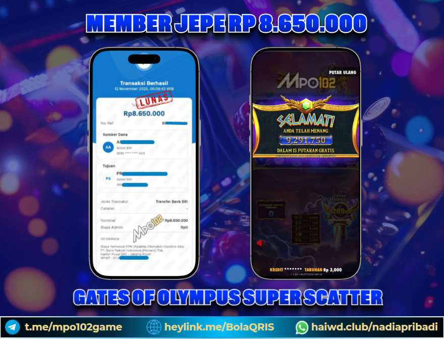 BUKTI KEMENANGAN MEMBER DARI MPO102 SLOT GAME