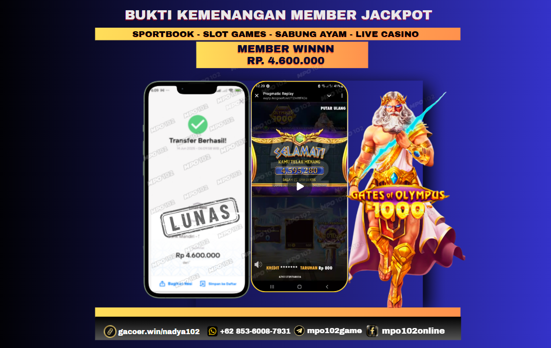 BUKTI KEMENANGAN MEMBER DARI MPO102 SLOT GAME
