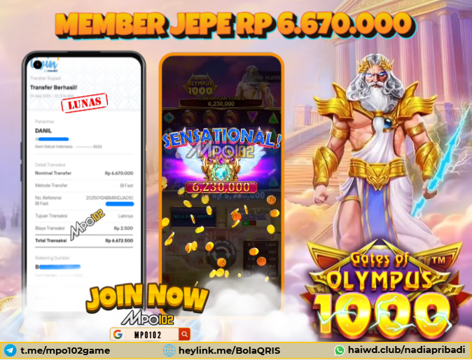 BUKTI KEMENANGAN MEMBER DARI MPO102 SLOT GAME