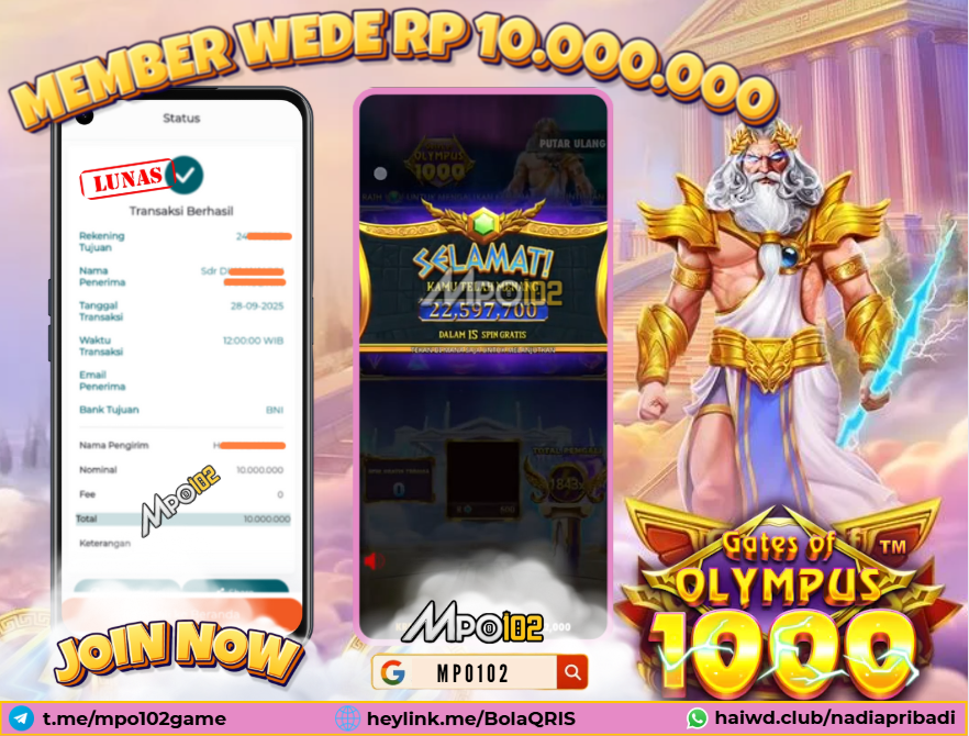 BUKTI KEMENANGAN MEMBER DARI MPO102 SLOT GAME