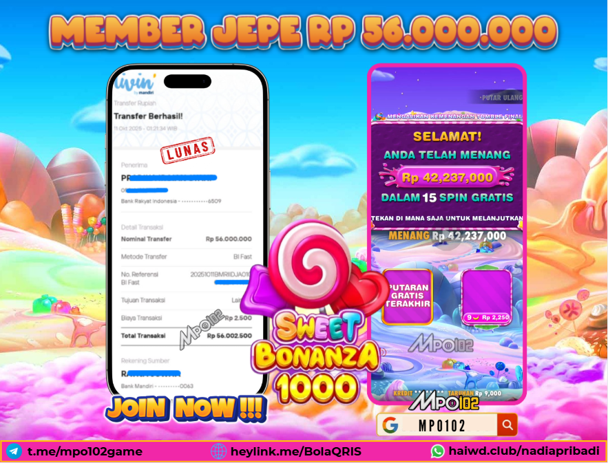 BUKTI KEMENANGAN MEMBER DARI MPO102 SLOT GAME