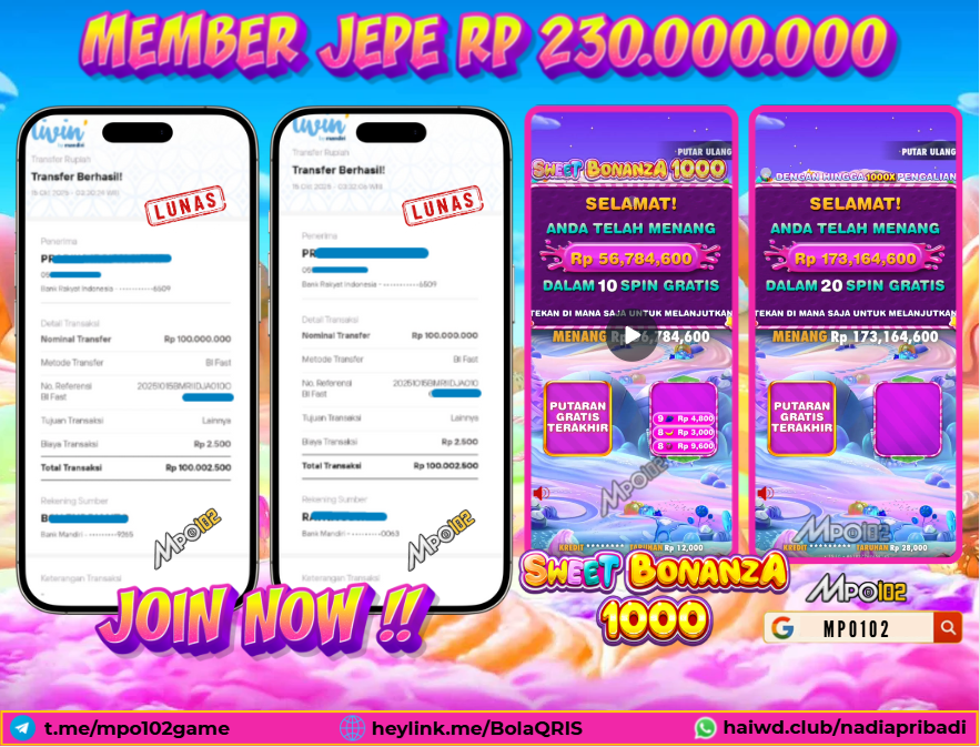 BUKTI KEMENANGAN MEMBER DARI MPO102 SLOT GAME