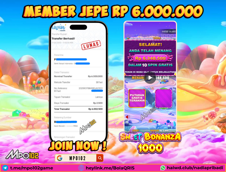 BUKTI KEMENANGAN MEMBER DARI MPO102 SLOT GAME