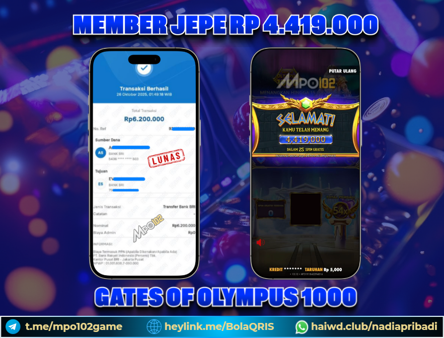 BUKTI KEMENANGAN MEMBER DARI MPO102 SLOT GAME