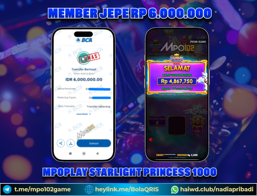 BUKTI KEMENANGAN MEMBER DARI MPO102 SLOT GAME
