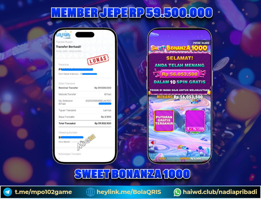 BUKTI KEMENANGAN MEMBER DARI MPO102 SLOT GAME