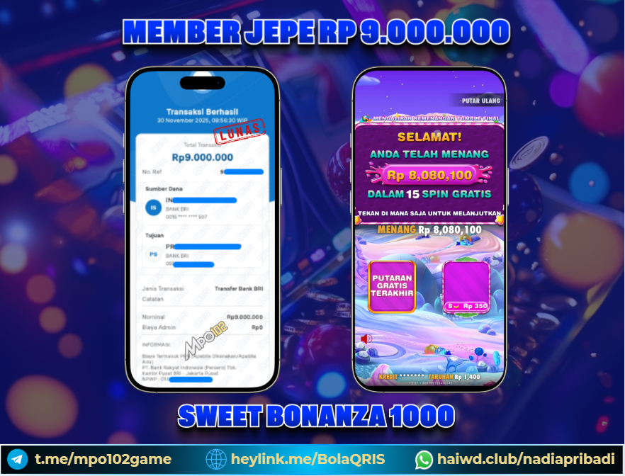 BUKTI KEMENANGAN MEMBER DARI MPO102 SLOT GAME