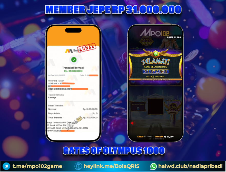 BUKTI KEMENANGAN MEMBER DARI MPO102 SLOT GAME
