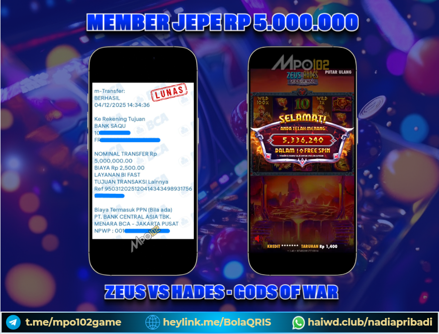 BUKTI KEMENANGAN MEMBER DARI MPO102 SLOT GAME
