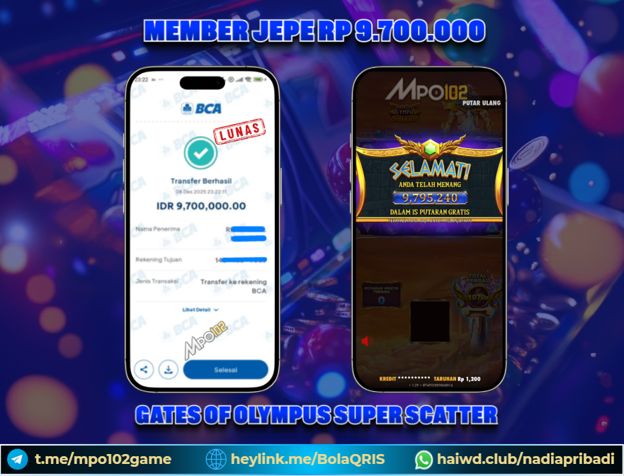 BUKTI KEMENANGAN MEMBER DARI MPO102 SLOT GAME