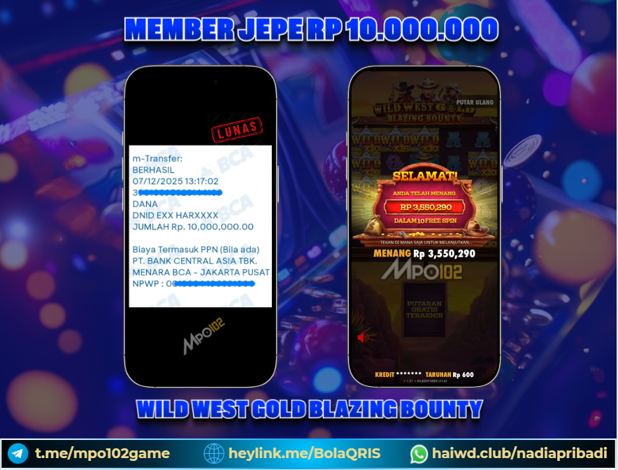 BUKTI KEMENANGAN MEMBER DARI MPO102 SLOT GAME