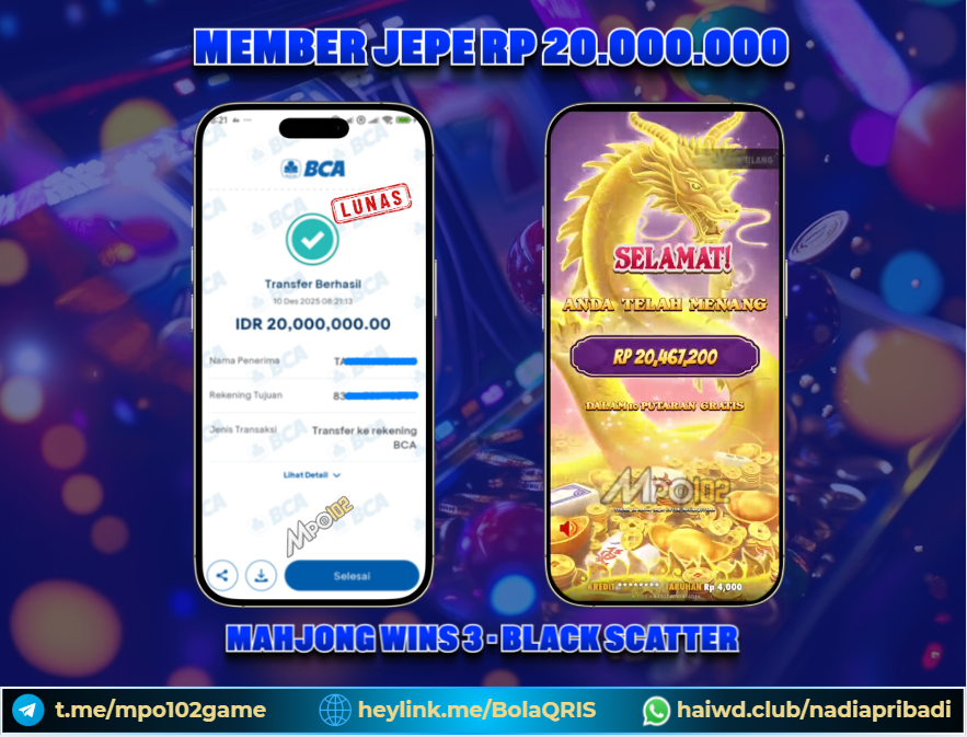 BUKTI KEMENANGAN MEMBER DARI MPO102 SLOT GAME