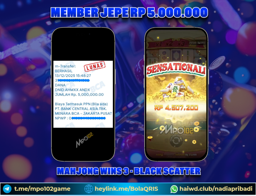 BUKTI KEMENANGAN MEMBER DARI MPO102 SLOT GAME