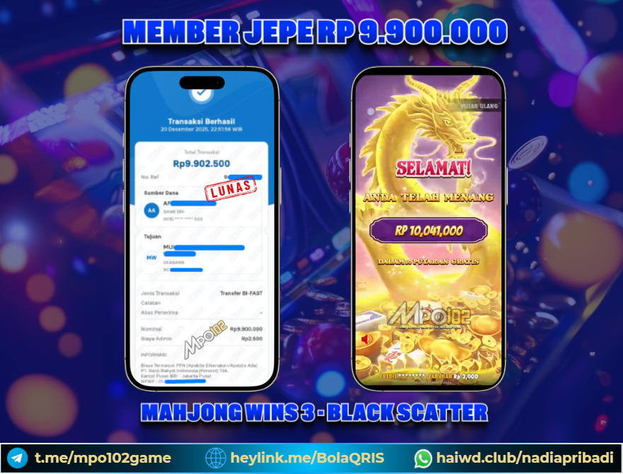 BUKTI KEMENANGAN MEMBER DARI MPO102 SLOT GAME