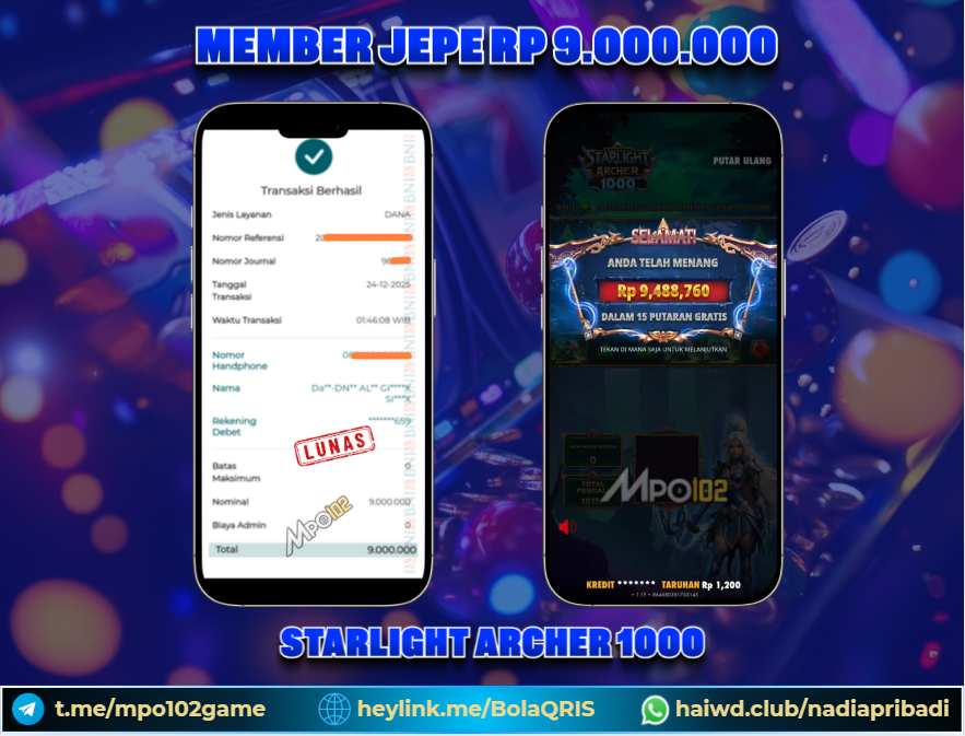 BUKTI KEMENANGAN MEMBER DARI MPO102 SLOT GAME