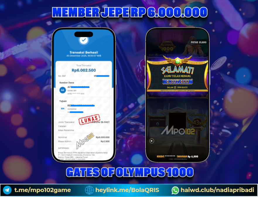 BUKTI KEMENANGAN MEMBER DARI MPO102 SLOT GAME