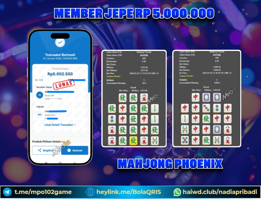 BUKTI KEMENANGAN MEMBER DARI MPO102 SLOT GAME