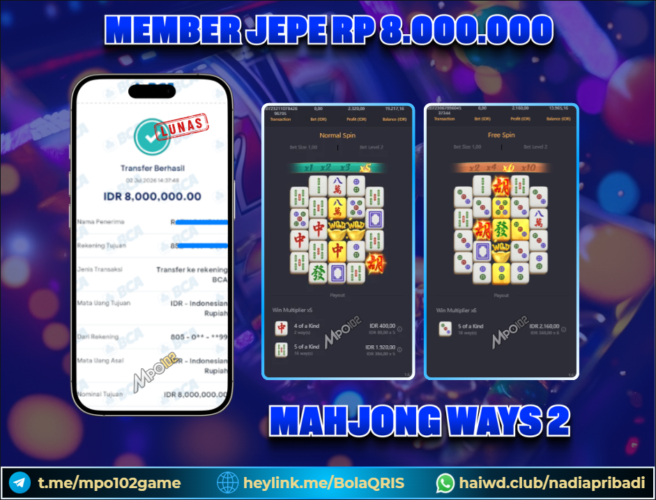 BUKTI KEMENANGAN MEMBER DARI MPO102 SLOT GAME